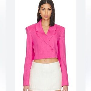 Frame Cropped Strong Shoulder Blazer in Flamingo Pink